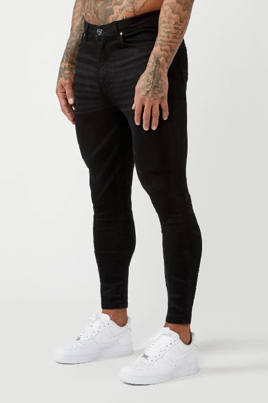 Zipper Fly Jeans for Convenience -PREMIUM SKINNY FIT JEANS - BLACK WASH