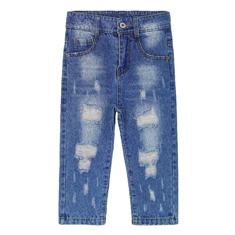 Bermuda Shorts Jeans for Modesty -Baby Elastic Inside Ripped Jeans,Little Toddler Kids Distressed Denim Pants