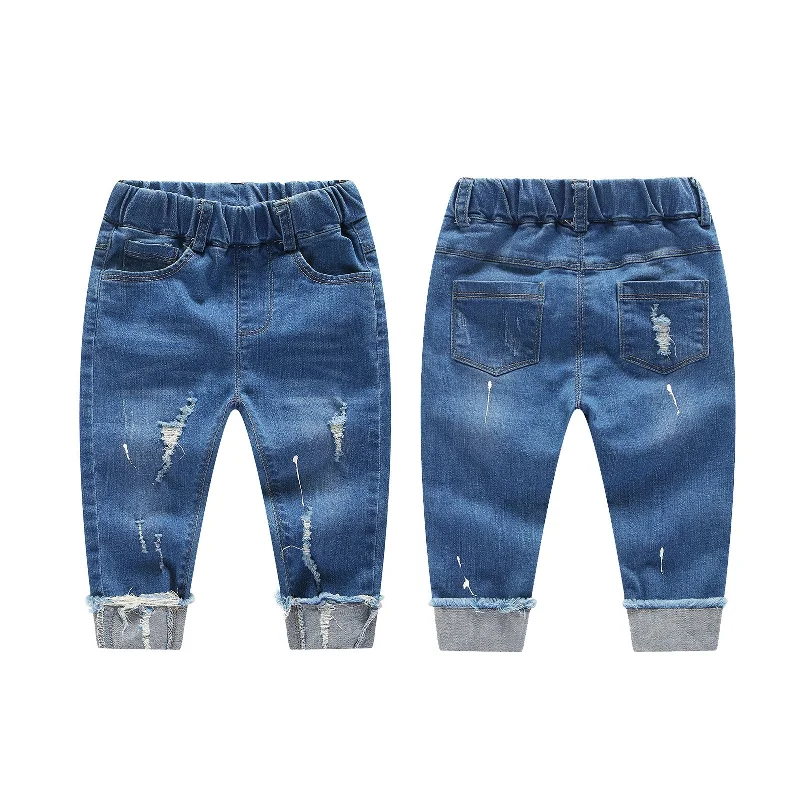 Hiking Jeans for Trail -Baby Ripped Jeans Elastic Distressed Denim Pants