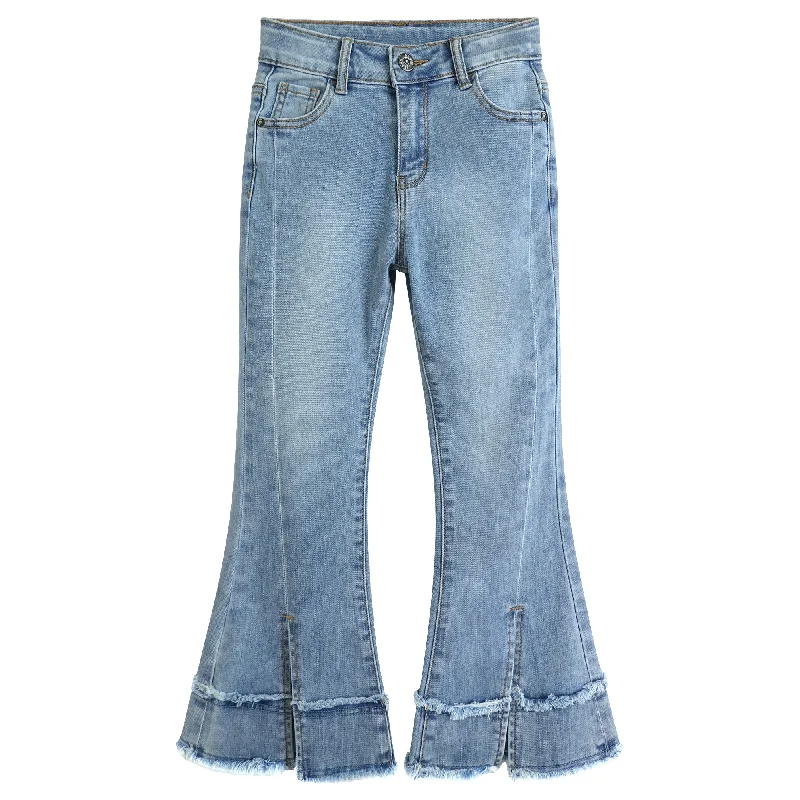 Bootcut Jeans for Flattering -Girls Jeans, Split Hem with Dual Edges High Stretch Denim Flared Pants