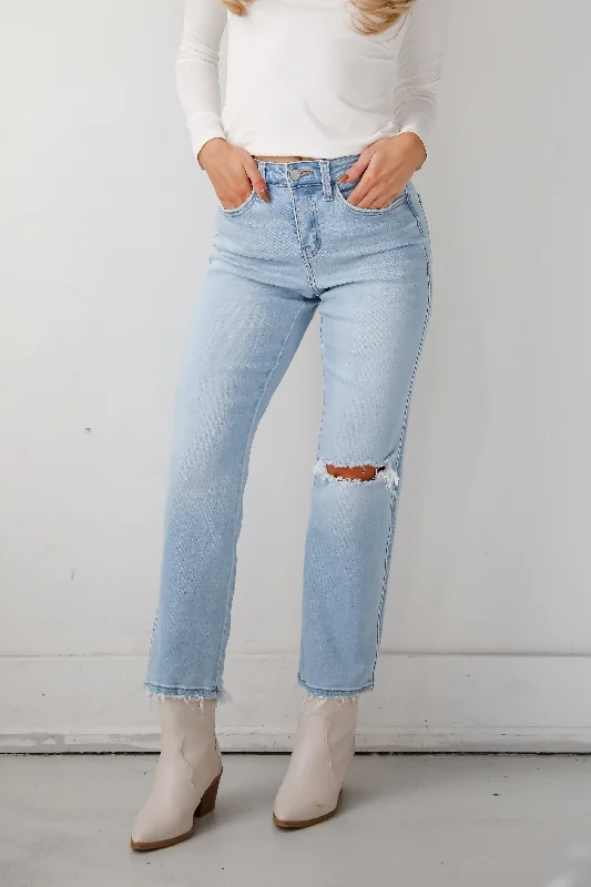 Distressed Jeans for Edgy Style -Lindsey Light Wash High Rise Distressed Straight Leg Jeans