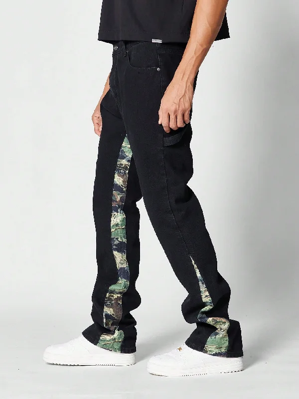 Camping Jeans for Wilderness -Flare Fit Workwear Jean With All Over Print Panel