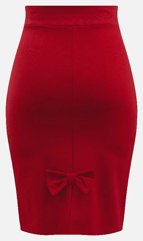 Bow Back Pencil Skirt in Red