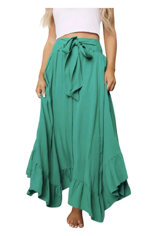 Midi bodycon dress for women with knee-length cut and sleek style -Ruffled Maxi Skirt In Turquoise