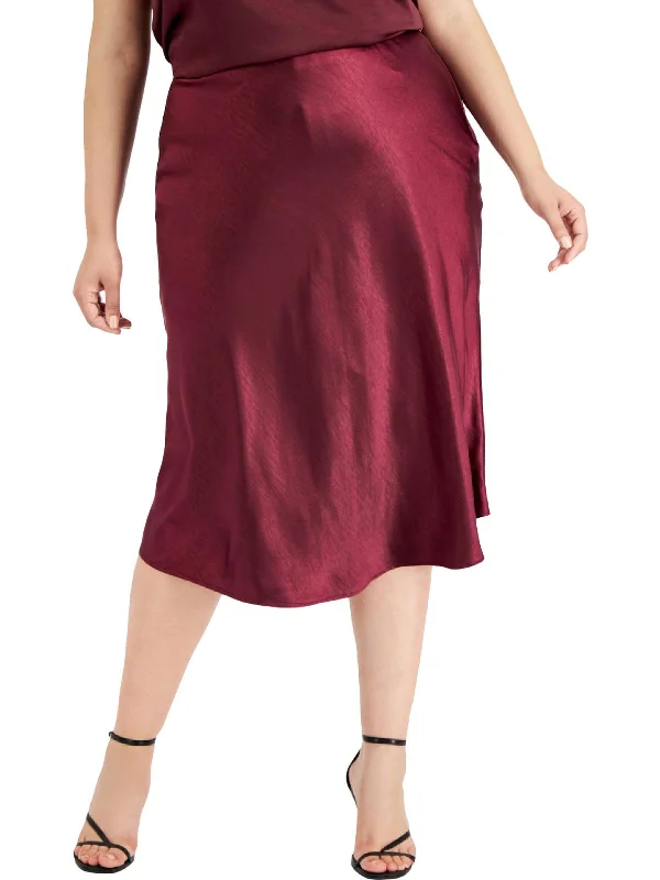 Red bodycon dress for women with daring cut and show-stopping appeal -Plus Womens Satin Calf Midi Skirt