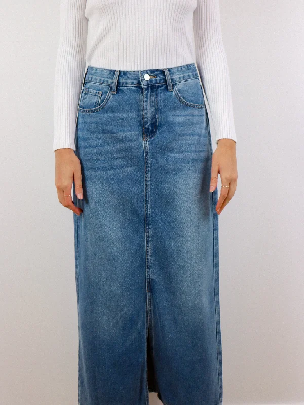 Affordable skirts for budget-friendly wardrobe updates -DENIM MAXI SKIRT