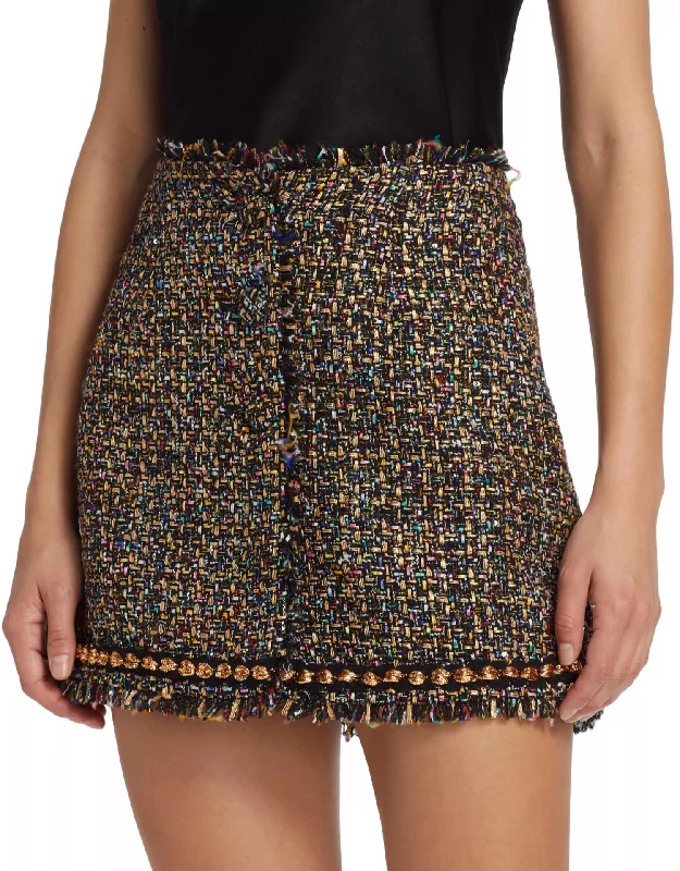 Plus-size bodycon dress with adjustable straps for customized fit and comfort -Confetti Tweed Odette Skirt In Black