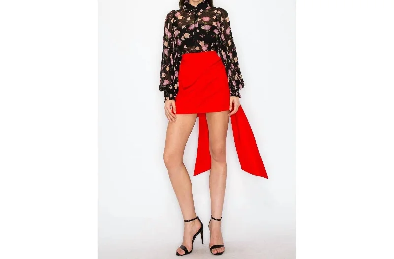 Side Bow Mini Skirt In Red