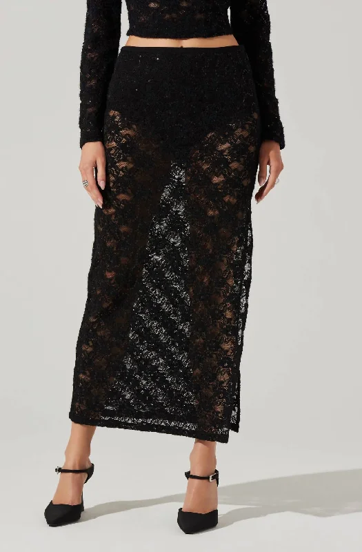 Designer bodycon dress for women with high-fashion elements and exclusive design -Roux Sequin Lace Maxi Skirt In Black