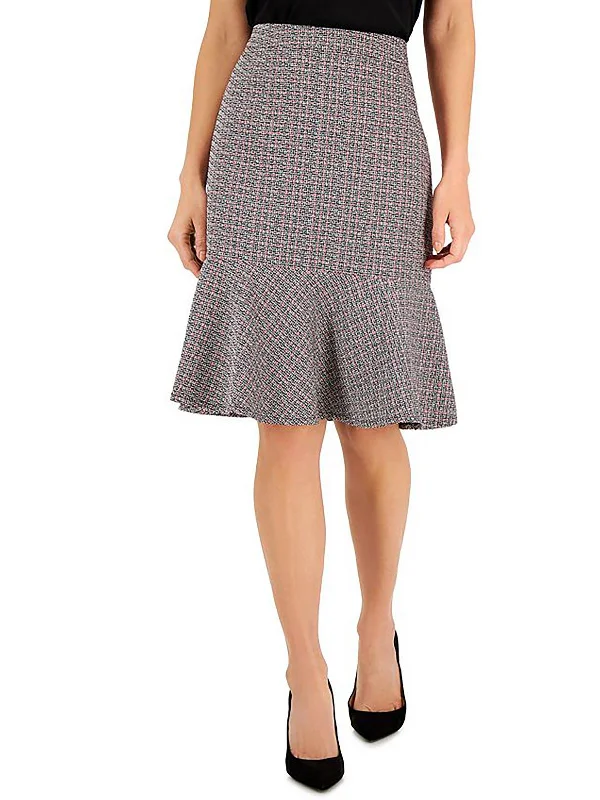 Petites Womens Tweed Flounce A-Line Skirt