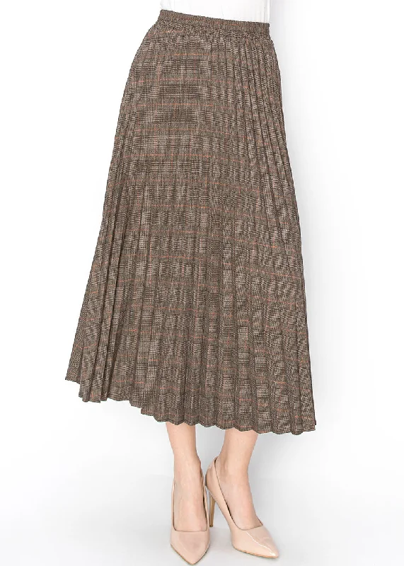 Mini bodycon dress for women with short cut and flattering fit -Timeless Appeal: Brown Plaid Pleated Skirt