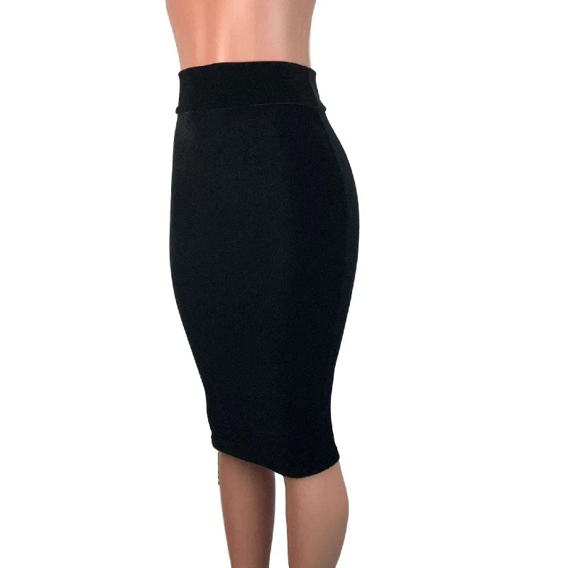 Striped bodycon dress for women with bold lines and contemporary style -Long Pencil Skirt - Black Velvet