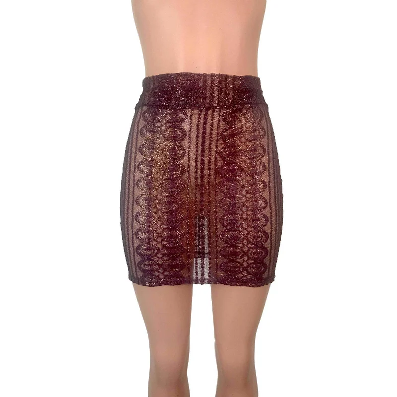 Bodycon dress for women with flared sleeves and trendy appeal -Pencil Skirt - Purple Metallic Lace