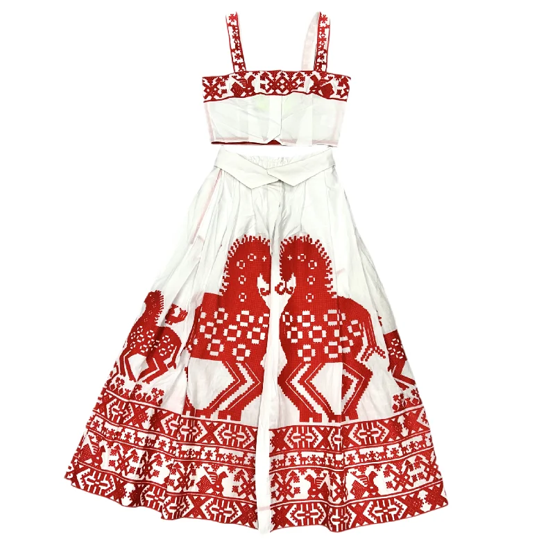 Luxury satin skirts for evening event elegance -Skirt Set 2pc By Yuliyah Magdych In Red & White, Size: Xs