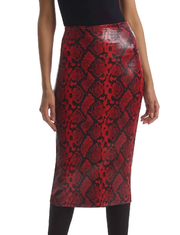 Affordable bodycon dress for women with trendy designs and comfortable fit -Faux Leather Animal Midi Skirt In Red Snake