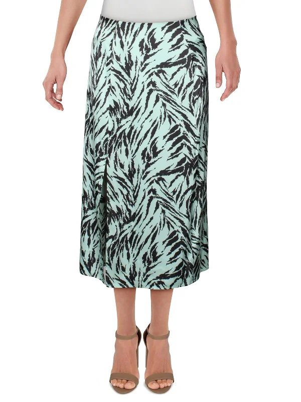 Bodycon dress for women with curved seams and hourglass fit -Altamont Womens Tiger Print A-Line Midi Skirt