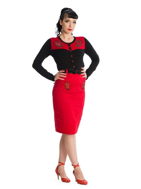 Midi-length bodycon dress for women with flattering fit and classic silhouette -Blooming Rose Rockabilly Pencil Skirt