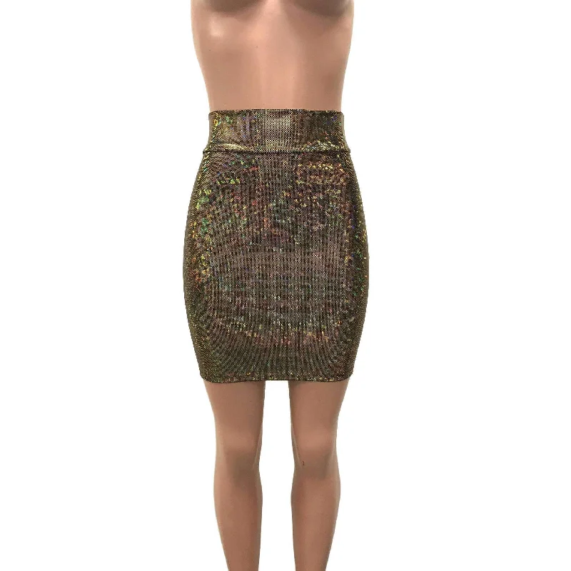 Pencil Skirt - Gold on Black Shattered Glass Holographic