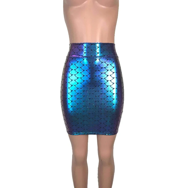 Retro-inspired bodycon dress for women with vintage print and flattering fit -Pencil Skirt - Holographic Mermaid