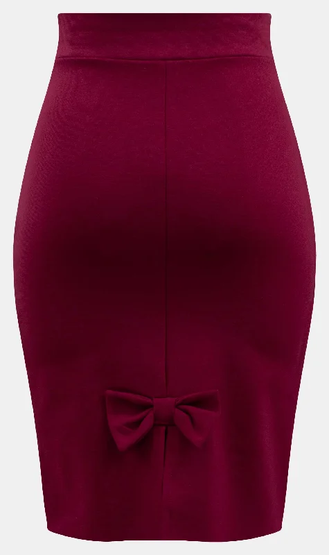 Bow Back Pencil Skirt in Burgundy Wine