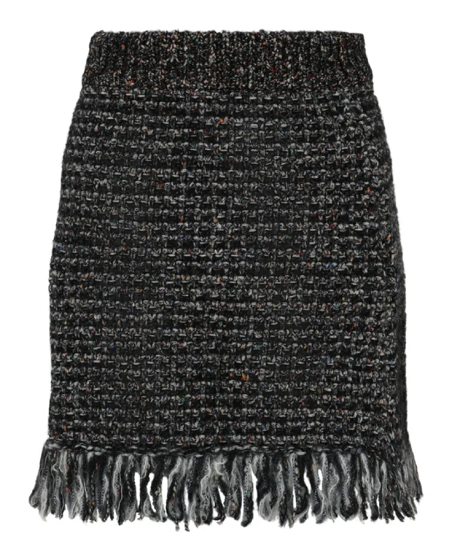 Green bodycon dress for women with vibrant color and bold style -Fringe Tweed Mini Skirt