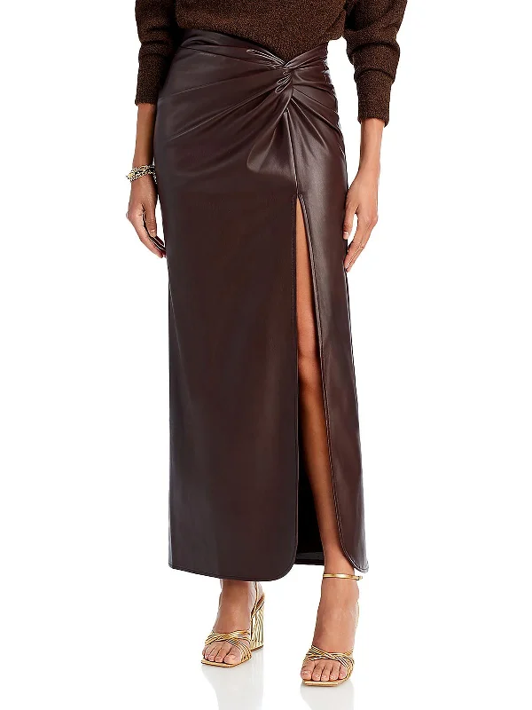 Halter neck bodycon dress with open back and stylish appeal -Carmela Womens Faux Leather Gathered Maxi Skirt