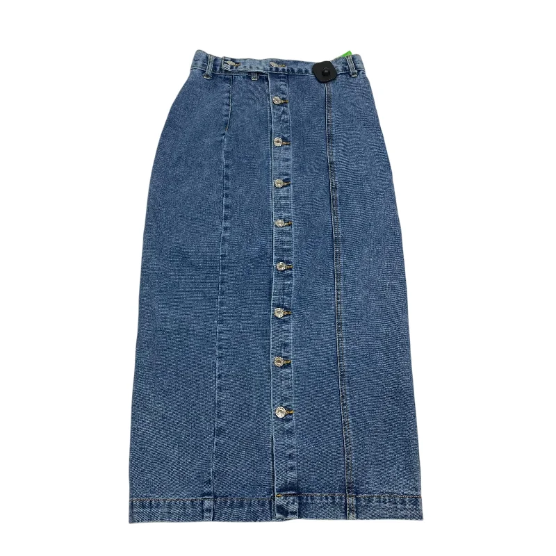 High-waisted denim skirts for cool lift -Skirt Midi By Vestique In Blue Denim, Size: S