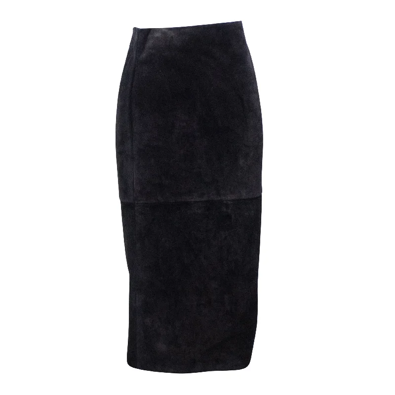 Elegant black bodycon dress for women with sleeveless style and chic appeal -Saint Laurent Suede Pencil Skirt - Black