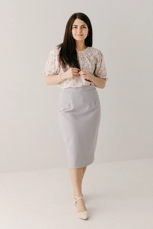 Elegant bodycon dress for women with pleated details and chic silhouette -'Anna' Pencil Skirt in Pearl Grey FINAL SALE