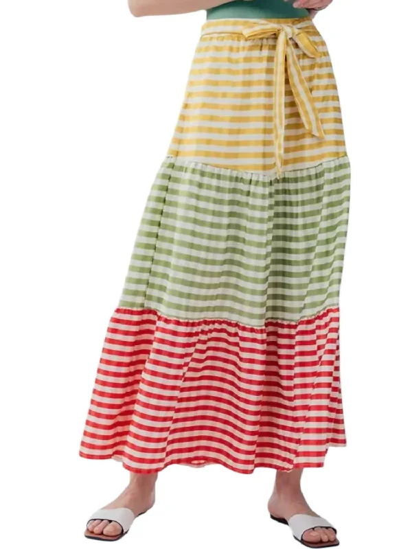 Red bodycon dress for women with daring cut and show-stopping appeal -Plaid Color Block Belted Maxi Skirt In Multi Color