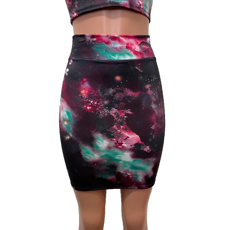 Printed bodycon dress for women with bold patterns and modern appeal -SALE - SMALL - New Galaxy High Waisted Pencil Mini Skirt