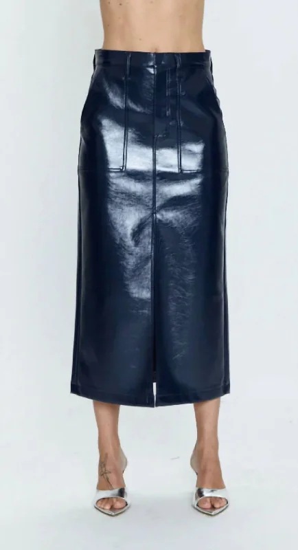 High-low bodycon dress for women with dramatic hemline and bold design -Alice Utility Skirt In Navy Vinyl