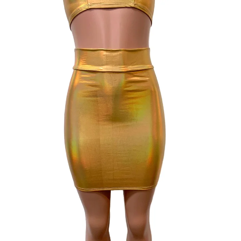 Long bodycon dress for women with full-length design and sleek silhouette -Gold Opal Holographic High Waisted Pencil Mini Skirt