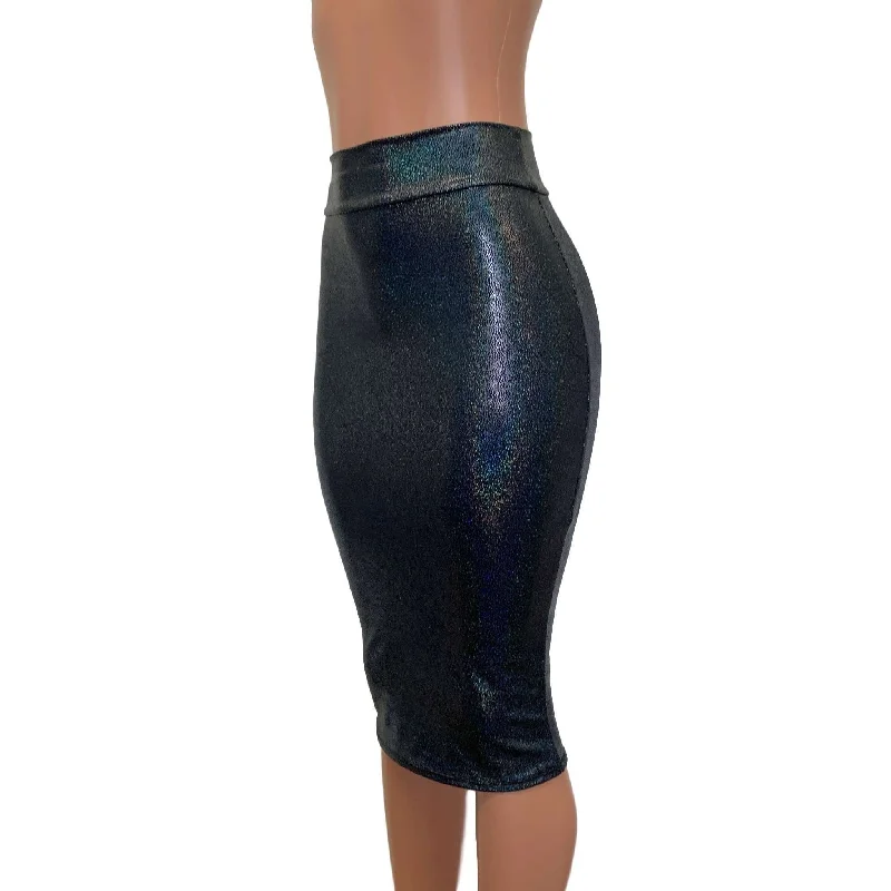 Red bodycon dress for women with daring cut and show-stopping appeal -Long Pencil Skirt - Black Holographic