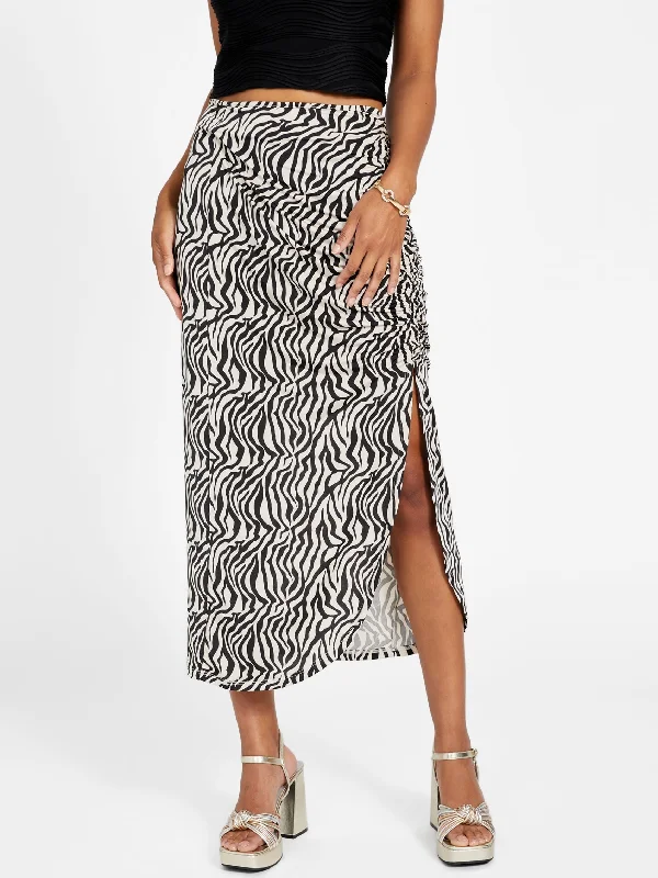 Mesh bodycon dress for women with see-through fabric and bold design -Micol Printed Midi Skirt