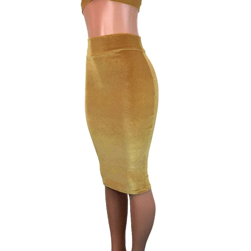 Sexy bodycon dress for women with figure-hugging silhouette and bold design -Long Pencil Skirt - Gold Velvet