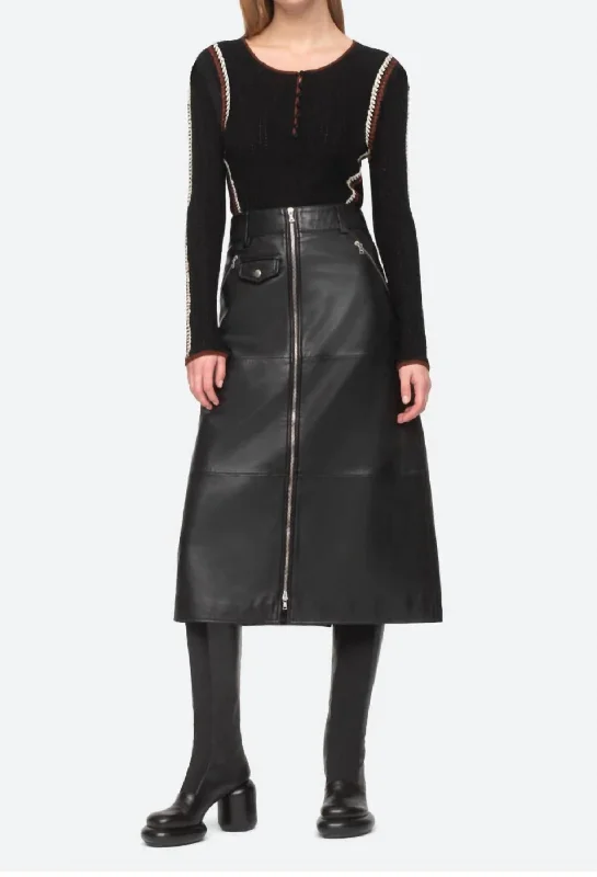 Loose bodycon dress for women with relaxed fit and soft fabric -Lilia Leather Skirt In Black