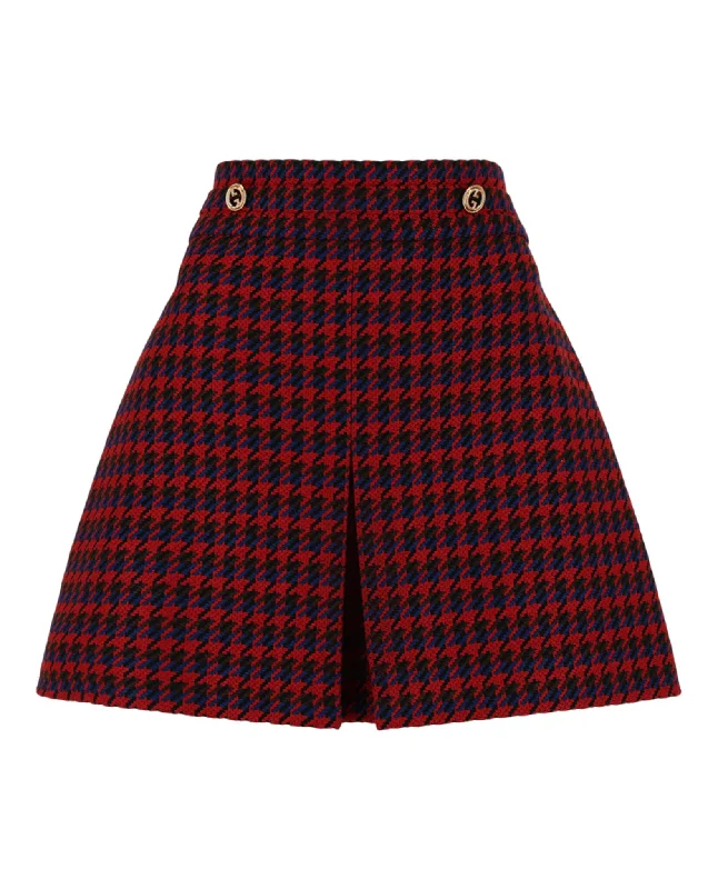 Houndstooth Pleated Mini Skirt