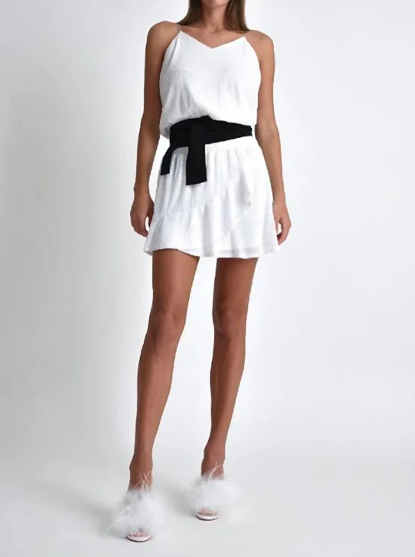 Ruffle bodycon dress for women with playful details and feminine style -Charlie Sequins Ruffle Skirt In White