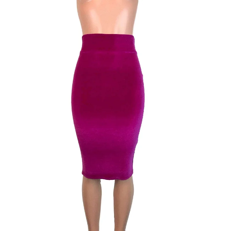 Metallic shimmer bodycon dress for women with radiant shine and modern edge -Long Pencil Skirt - Fuchsia Velvet