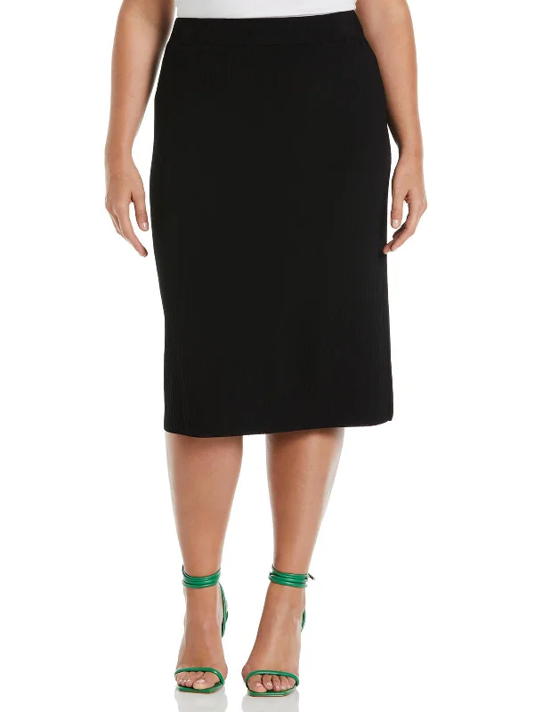 Empire waist bodycon dress for women with flattering cut and elegant fit -Plus Womens Ribbed Knit Knee-Length Pencil Skirt