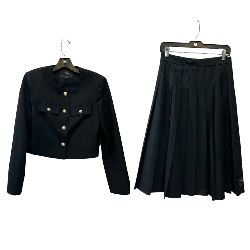 A-line skirts for classic wardrobe essentials -Skirt Set 2pc By Goelia In Black & Gold, Size: L