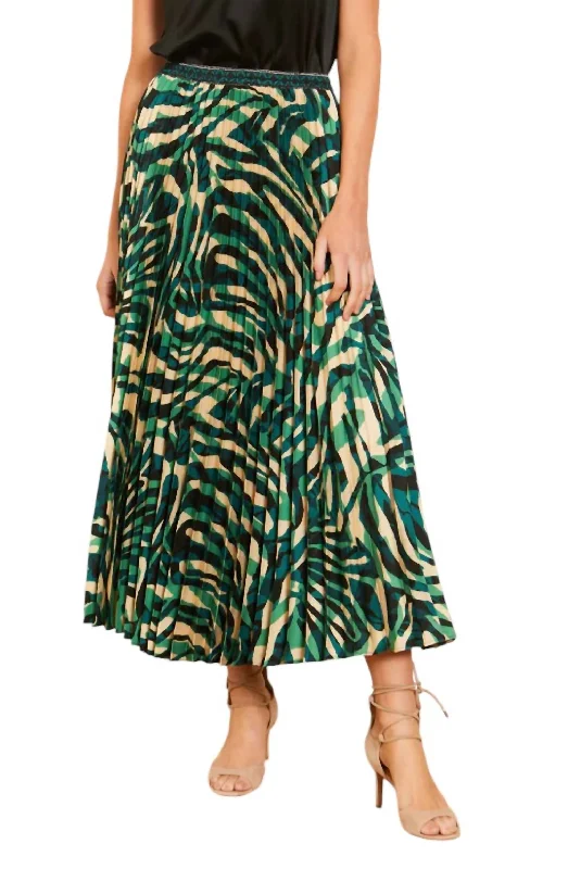 Chic velvet bodycon dress for women with luxurious texture and flattering fit -Mia Midi Skirt In Green Zebra