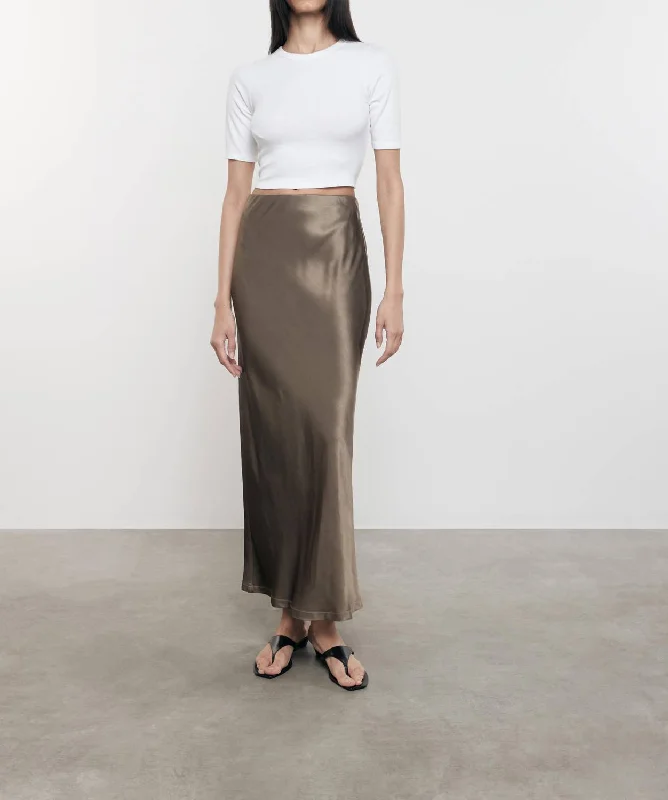 Satin Bias Cut Skirt In Shitake