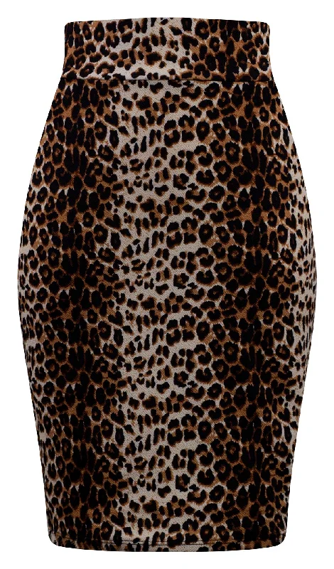 Cowl neck bodycon dress for women with draped fabric and figure-flattering fit -Bombshell Leopard Print Pencil Skirt