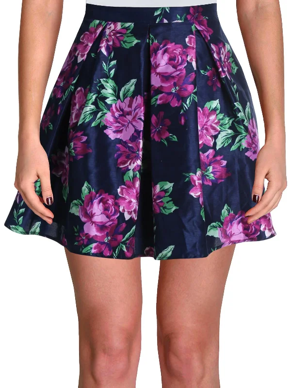 Plunging neck bodycon dress for women with deep neckline and glamorous look -Juniors Womens Floral Mini A-Line Skirt