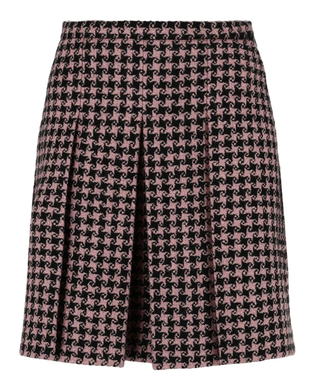 Houndstooth Tweed Wool Blend Skirt