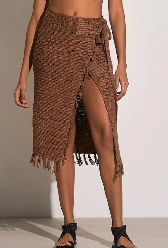 Pleated bodycon dress for women with soft pleats and flattering shape -Crochet Wrap Skirt In Brown