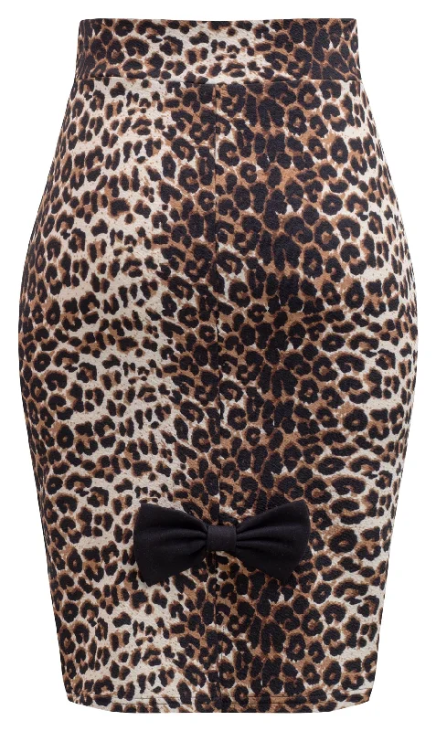 Evening bodycon dress for women with sparkling details for glamorous events -Bow Back Pencil Skirt in Leopard