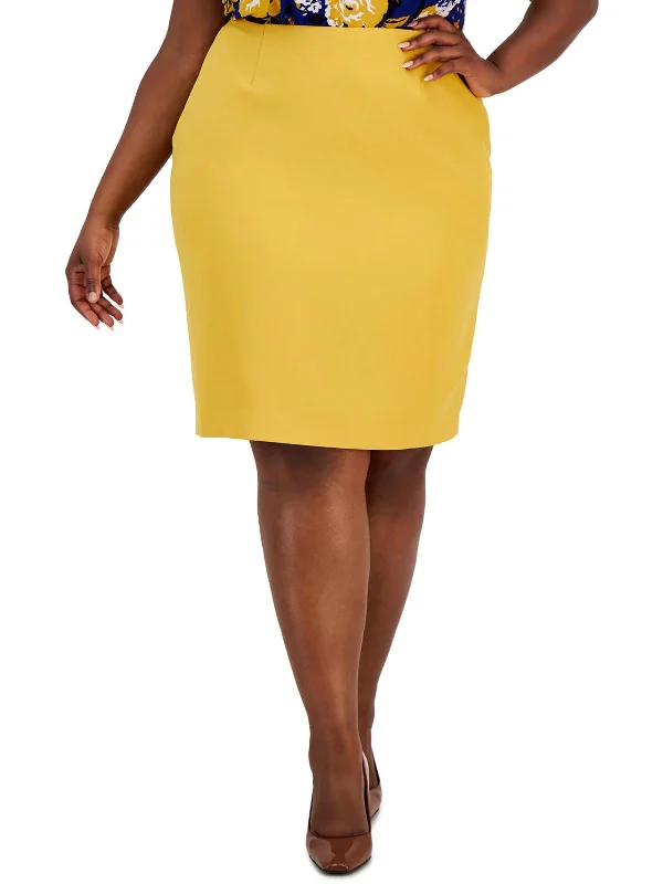 Plus Womens Back Slit Knee-Length Pencil Skirt